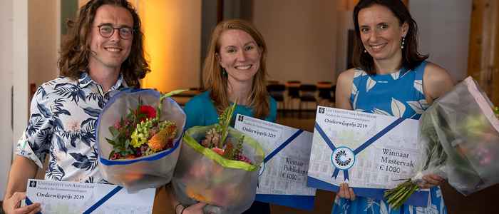 The winners of the Humanities Education Award: Toni Pape, Kristine Johanson and Justyna Wubs-Mrozewicz  (photo: Bob Bronshoff)